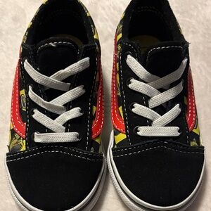 Vans Kids Black and Red Sneakers with Yellow Accents